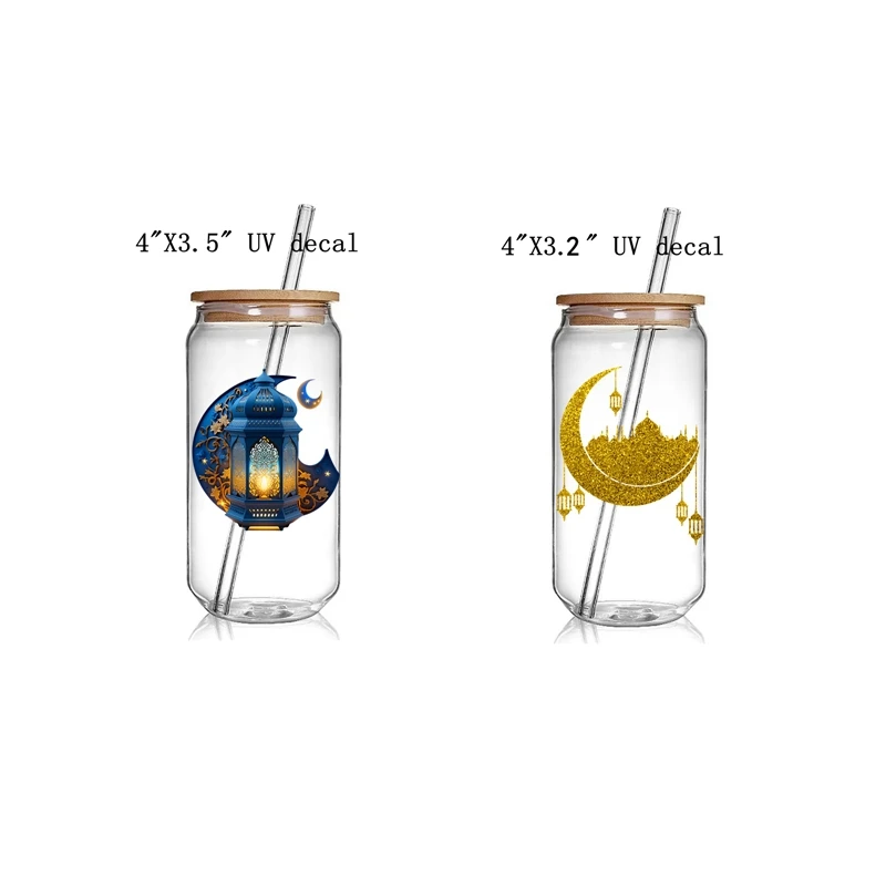 2pcs/lot New Designs Islamic Ramadan Kareem Moon UV DTF Cup Decals Transfers Stickers DIY for Cup (Not Full Wrap)