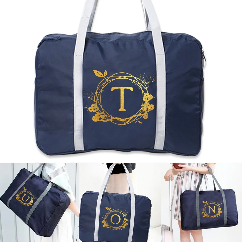 

Large Capacity Fashion Travel Bag for Unsiex Weekend Bag Handle Bag Travel Carry Bag Wreath Letter Pattern Foldable Duffle Bag