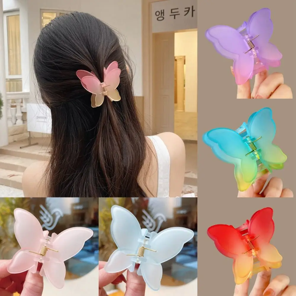 New Colorful Butterfly Hair Claw Clip Matte Gradient Hairpin Hair Accessories Transparent Barrette Women
