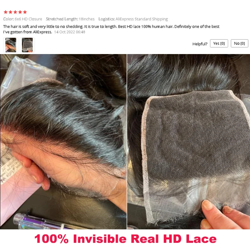 HD Lace Invisible Closure 6x6 5x5 4x4 Brazilian Virgin Hair Body Wave Human Raw Hair