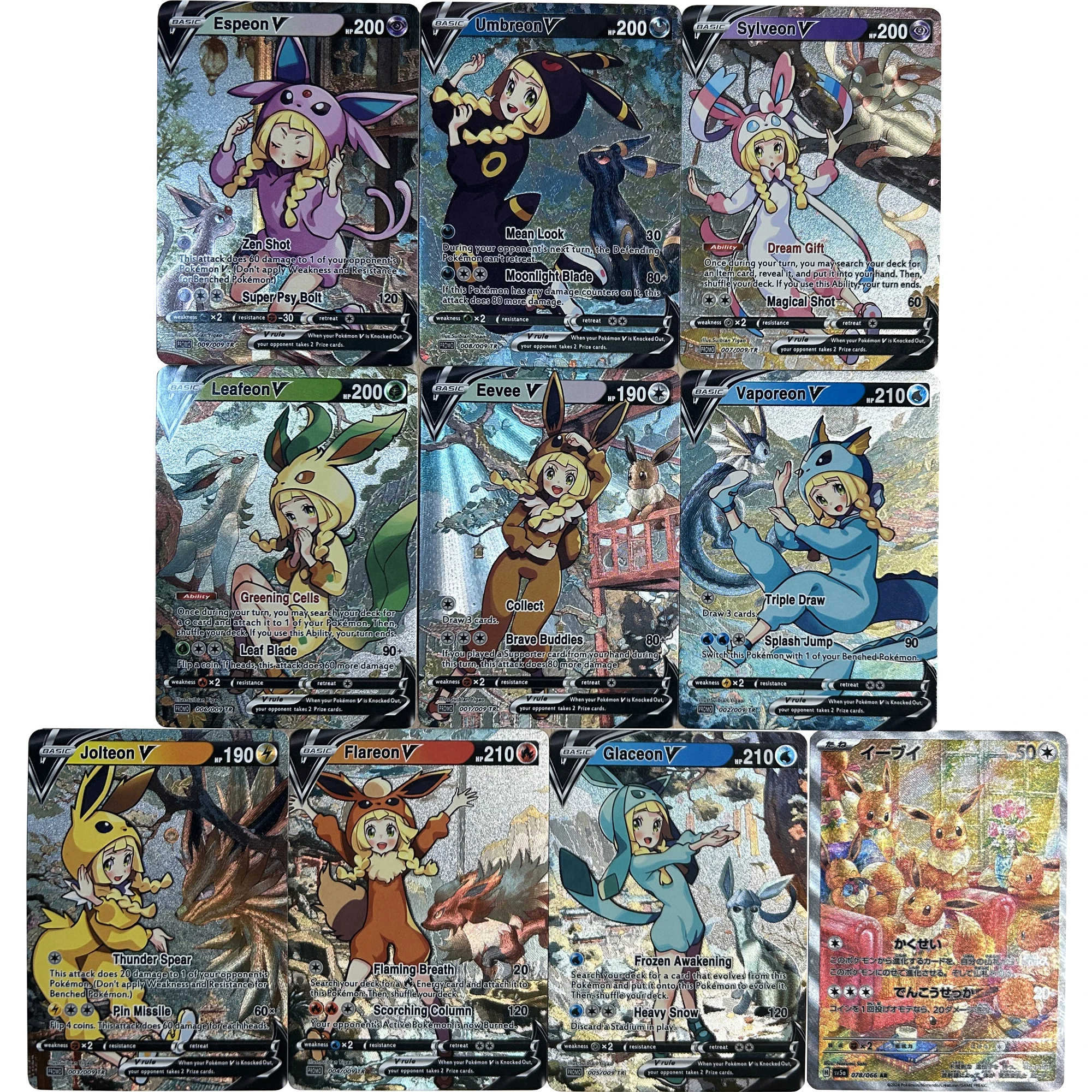 Diy Self Made PTCG Lillie Eevee Umbreon Sylveon Texture Flash Card 10Pcs/set Classic Game Anime Collection Cards Gift Toy collectible card game toy
