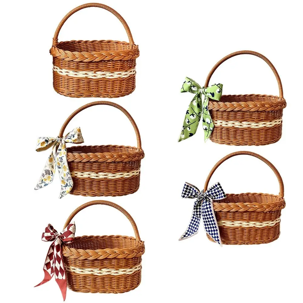 Willow Rattan Flower Basket Small Storage with Handle Sturdy Flower Arrangement Basket Fruit Handmade Rattan Basket Picnic 5