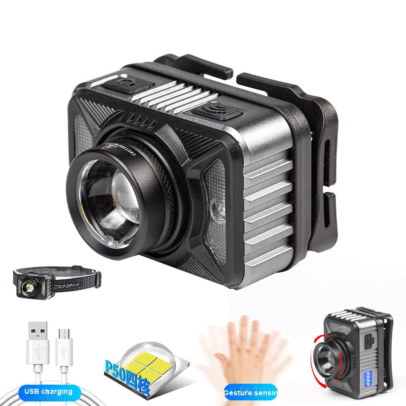 

Mini Rechargeable XHP50 LED Headlamp Body Motion Sensor Headlight Camping Flashlight Red White Head Light Torch Lamp