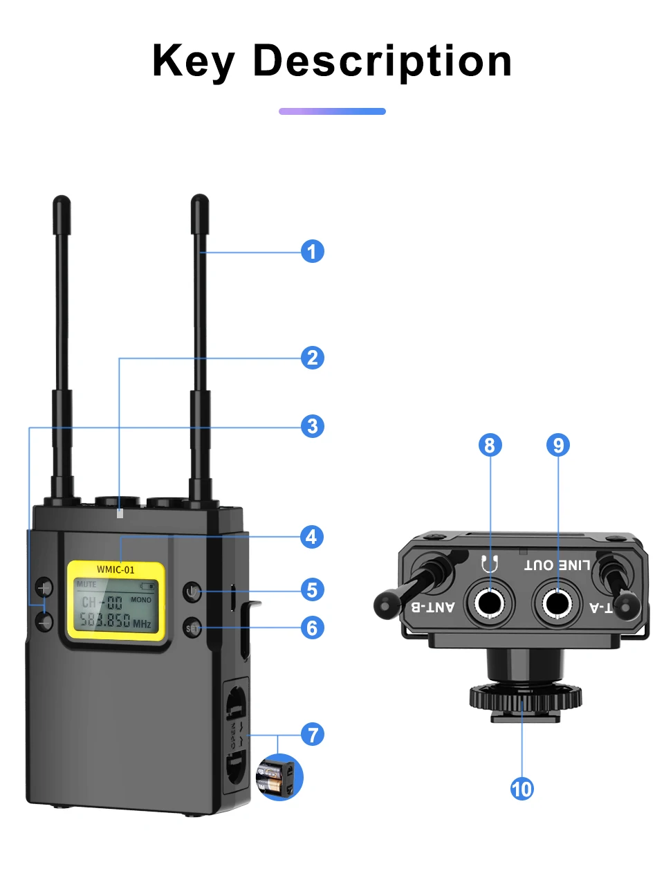 Audio UHF Wireless Microphone with 50 Selectable Channels 60m Range Pickup for Streaming Youtube Recording Condenser Microphone