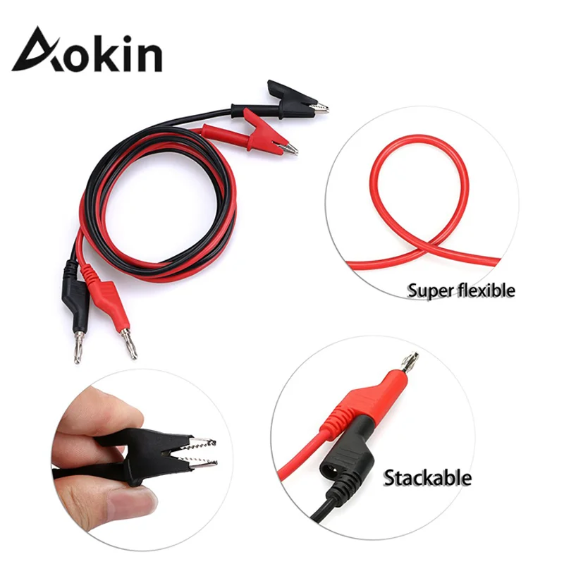 2Pcs 1M Double End Test Lead Wire 4mm Banana Plug Alligator Clip Crocodile 15A Multimeter DIY