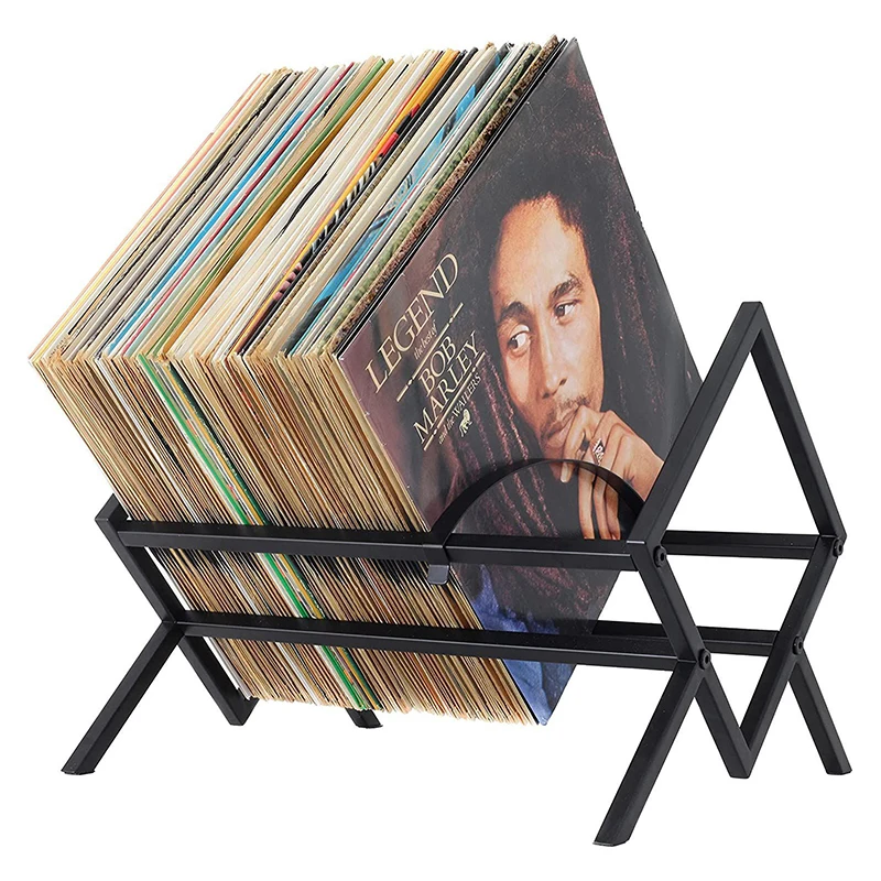 CD 레코드 디스플레이 스탠드 비닐 레코드 보관 랙, 80-100 LP 용량, 내구성 금속 단일 단 레코드 거치대 책꽂이