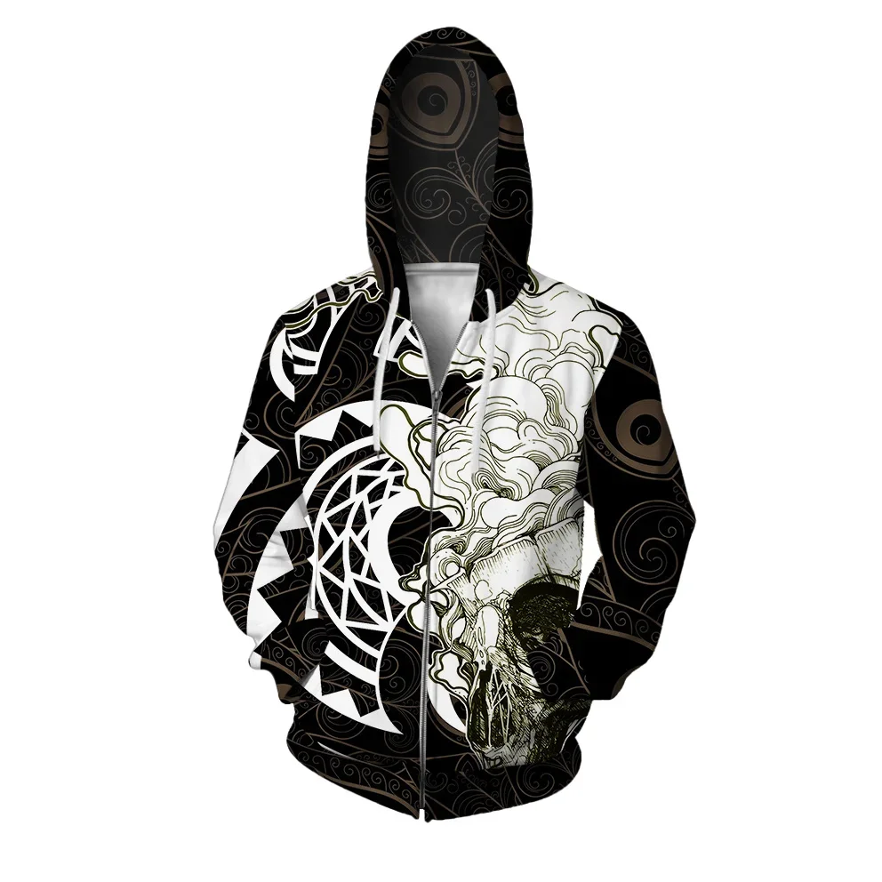 Autumn Men's Sweat-shirt Skateboarding and Greedy Wolf Howling Moon Cool Printed Sweatshirt Zip Up Hoodies Men's Casual Hoodie