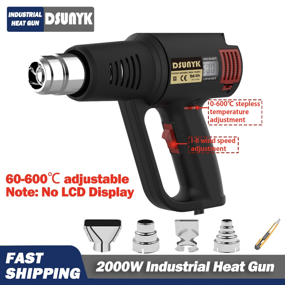 2000w 220v Industrial Air Speed Smart Control Heat Gun Shrink Wrapping  Electric Lcd Hot Air Gun 5pcs Nozzle Thermoregulator - Heat Gun - AliExpress