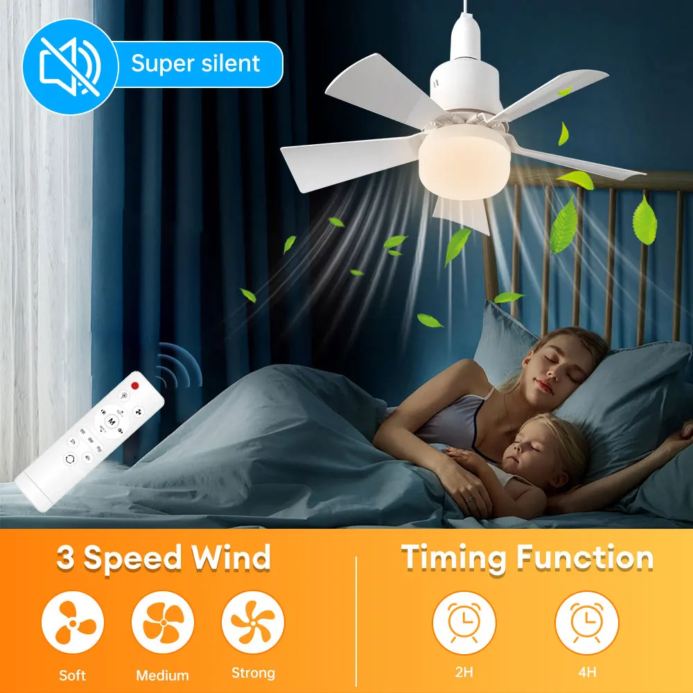 LED Ceiling Fan Lamp E27 Base Wireless Remote Control 3-Mode Dimmable Timing for Bedroom Living Room Kitchen Balcony ceiling fan led ceiling fan lights led fan light