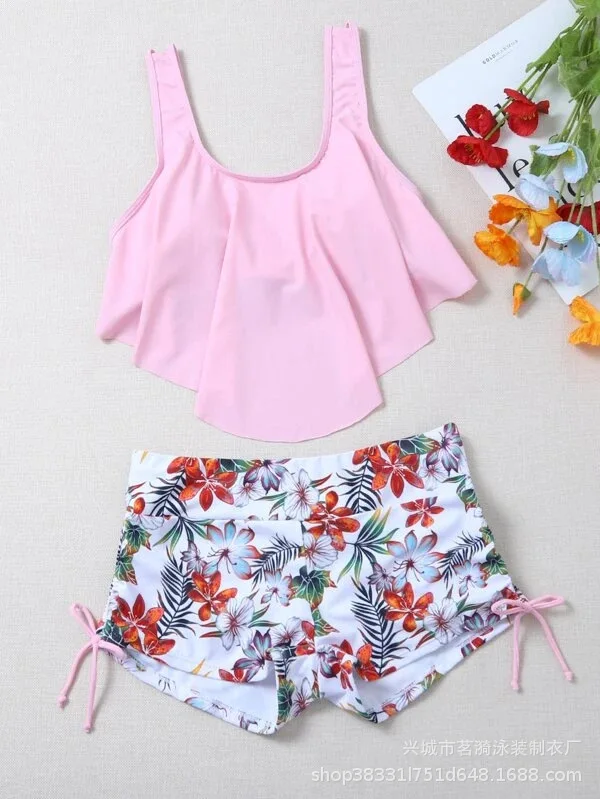 Summer Ruffles Swimsuits Tankini Sets Female Swimwear Sports Beach Wear Two-Piece Bathing Suits Pool Women Swimming Suit 2024 2