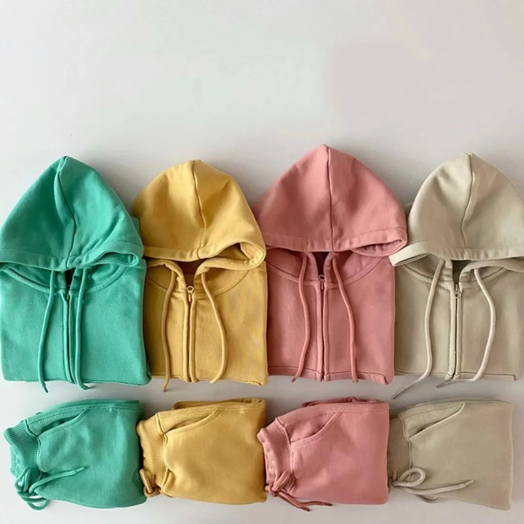 

RTS High Quality Kids Jogger Set Hooded Pullover Loose Trousers Crew Neck Tracksuit Fleece Sweatsuit Thick Hoodie Set