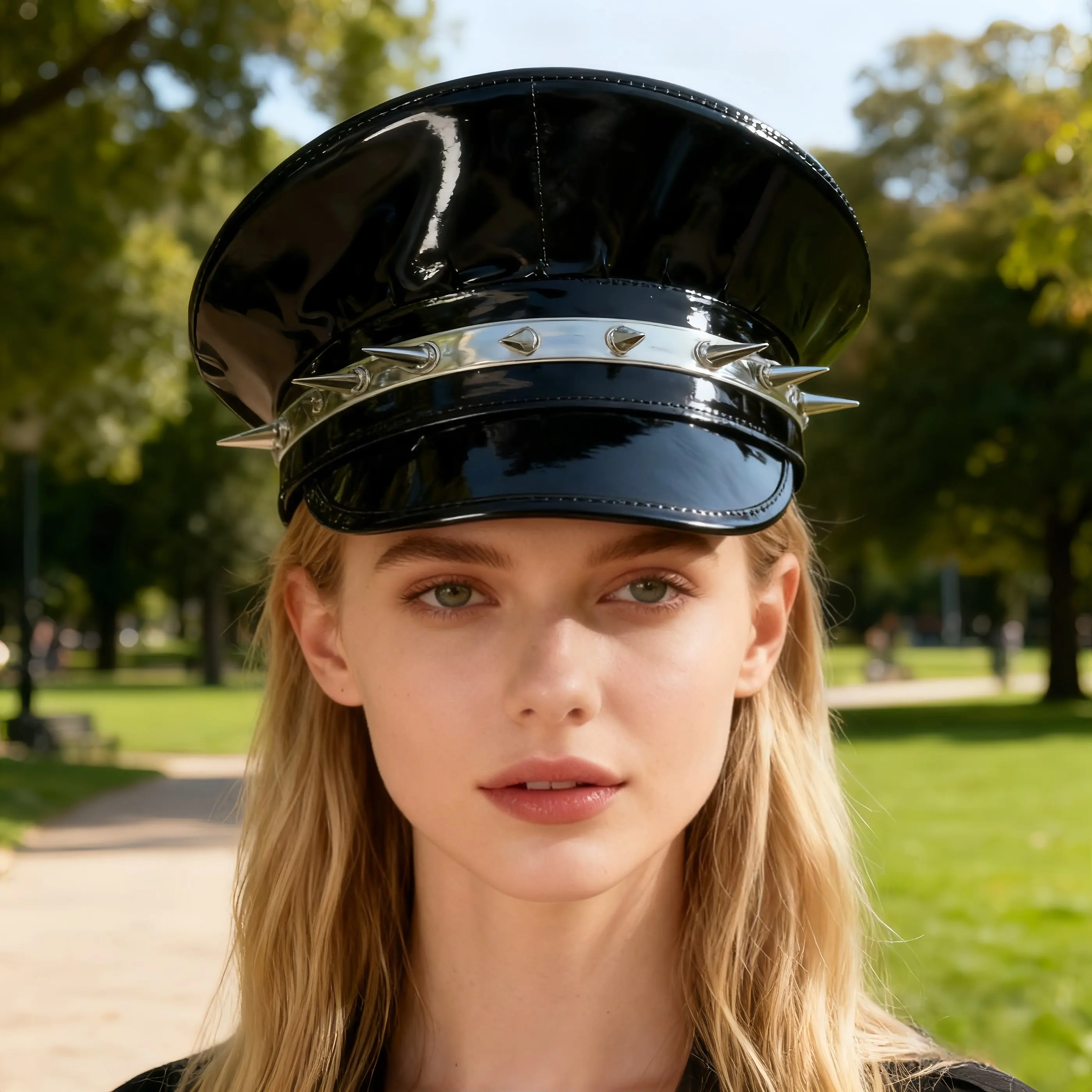 Captain Hat German Style Officer Hat Costume Props Faux Leather Army Guard Nightclub Performance Masquerade Unisex