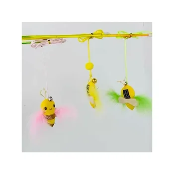 Random Color Cat Teaser Wand Funny Fake Feather Little Bee Design Kitten Teasing Stick Cat Wand Interactive Pet Toy 2