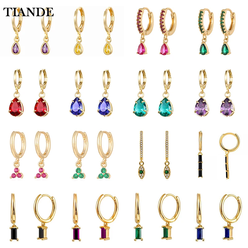 

TIANDE Gold Plated Cute Water Drop Earrings For Women Color Zircon Piercing Huggies Hoop Dangle Earrings 2023 Fashion Jewelry