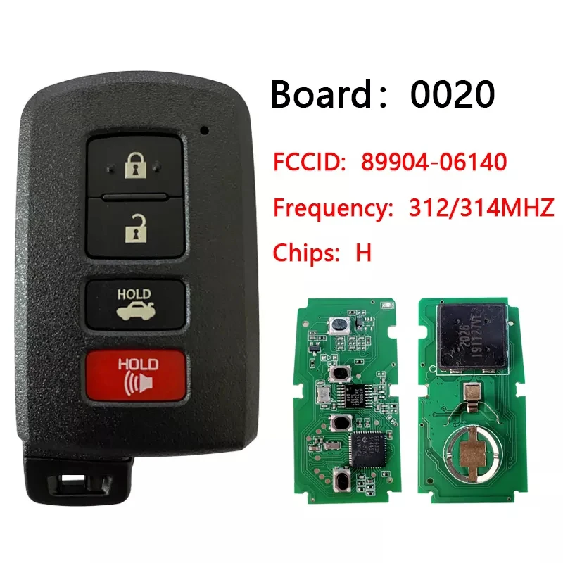CN007144 Aftermarket 4-Button 2012-2020 Toyota Smart Key  With 312/314/315 MHZ PN 89904-06140  HYQ14FBA  G BOARD 281451-0020