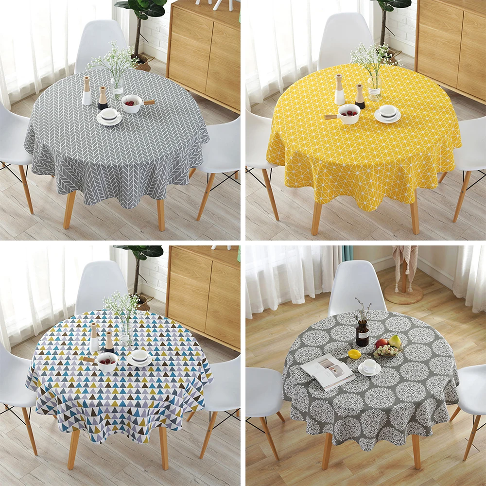 Round Tablecloth 47/59/39 Inch Linen Dining Room Table Cover Washable Table Cloth Decorative Table Cover for Indoor and Outdoor