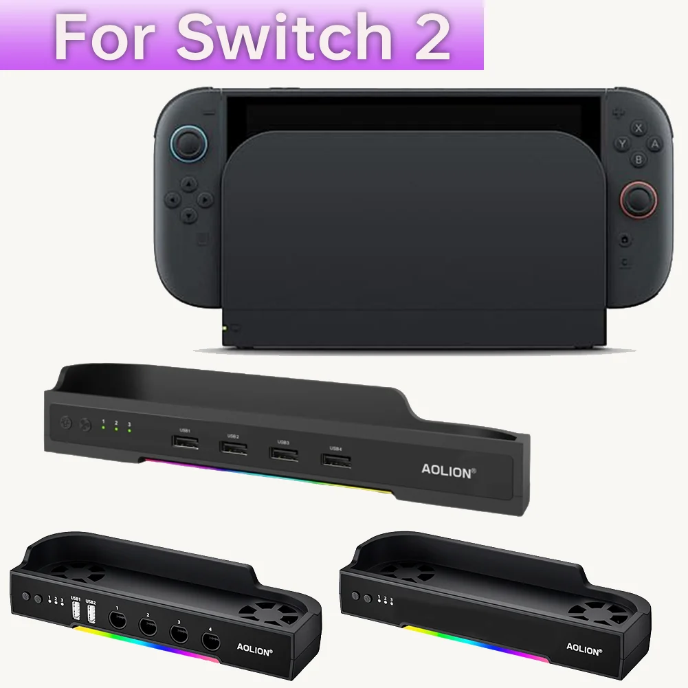 For Switch 2 Cooling Fan Base Wall Mount Game Console Base Radiator with RGB Light Portable Heat Sink for Switch 2 Accessories