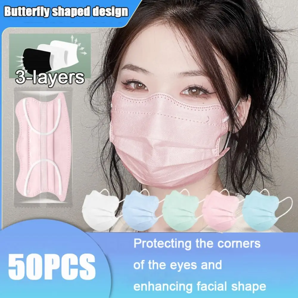 Butterfly Shaped Design Disposable Face Mask Breathable 3layer Morandi Color Protective Face Cover V-face Anti Dust Mask 50pcs disposable face mask face mask