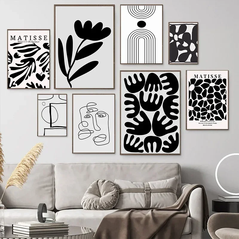 

Black Matisse Abstract Canvas Painting Simple Line Wall Painting Flower Poster Corridor Living Room Interior Bedroom Decoration