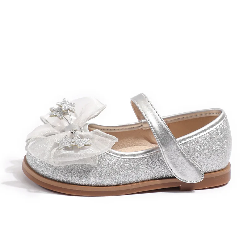 

New Kids Leather Shoes Girls Wedding Shoes Children Princess Sandals Sequins Bow Girls Casual Dance Shoes Flat Sandals