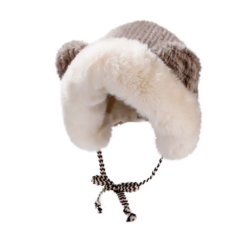 

Cute Plush Bear Ears Hat Thickened Warm Fluffy Bucket Hat Soft Winter Ear Protection Hat Women
