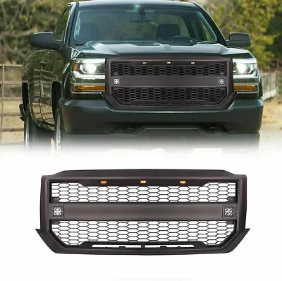 

Fit For 2016-2018 Chevrolet Silverado Front Grille with 3 amber lights&2 side Lights