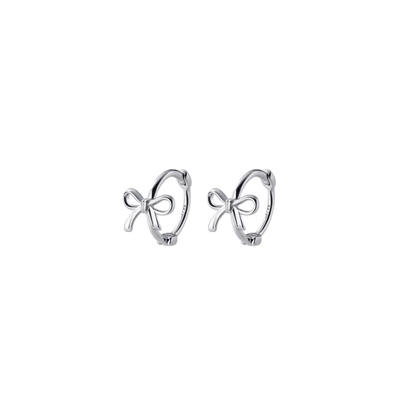 Silver Hoop Earrings 10mm 925 Silver Women Simple Round Bowknot