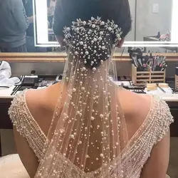 YouLaPan Rhinestones Bridal Veil Pearl Wedding Veil with Hair Comb 1 Tier Long Crystal Rhinestone Scatter Wedding Veil V135