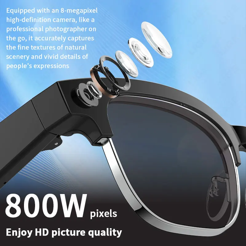 LIGE New AI 800W Camera Smart Glasses 1080P Video Record Bluetooth Call Sunglasses Voice Control Translation Color-change Lenses