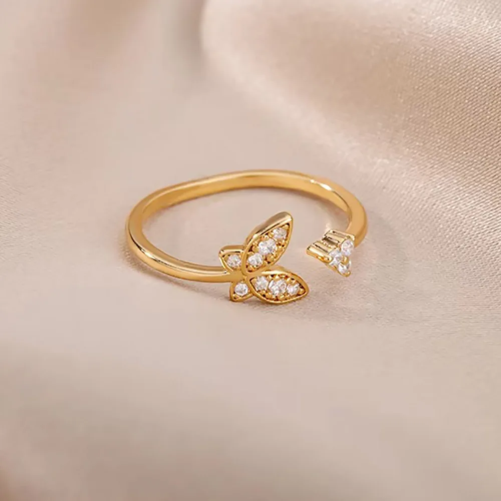 Tiny Zircon Butterfly Rings Stainless Steel