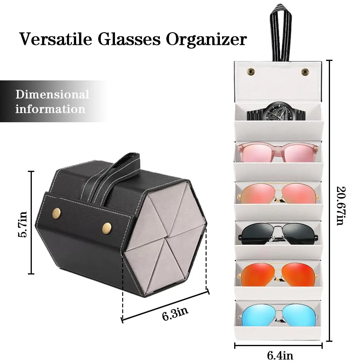1pc 5-Slot Glasses Storage Box,Foldable Portable Organizer with Soft Cushioned Compartments,Durable Synthetic Faux Leather