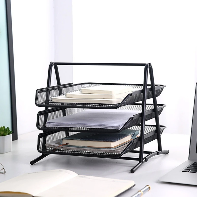 Metal Mesh 2 Tier Document Letter Tray Desk Organizer File Holder Magazine Notebook Organizer Office Supplies