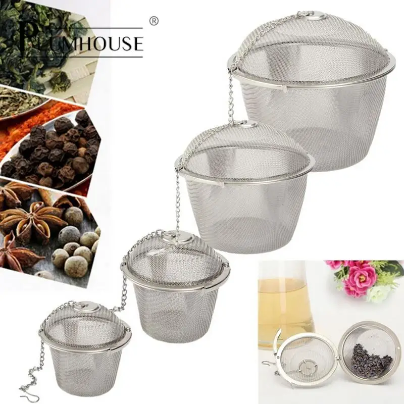 4 Size Spice Seasoning Bag Tea Strainer Chained Lid Stainless Steel