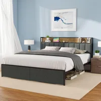 Bed Frame with Storage Headboard, Built-in Charging Station & LED Lights – Sturdy Platform Bed with Drawers 1