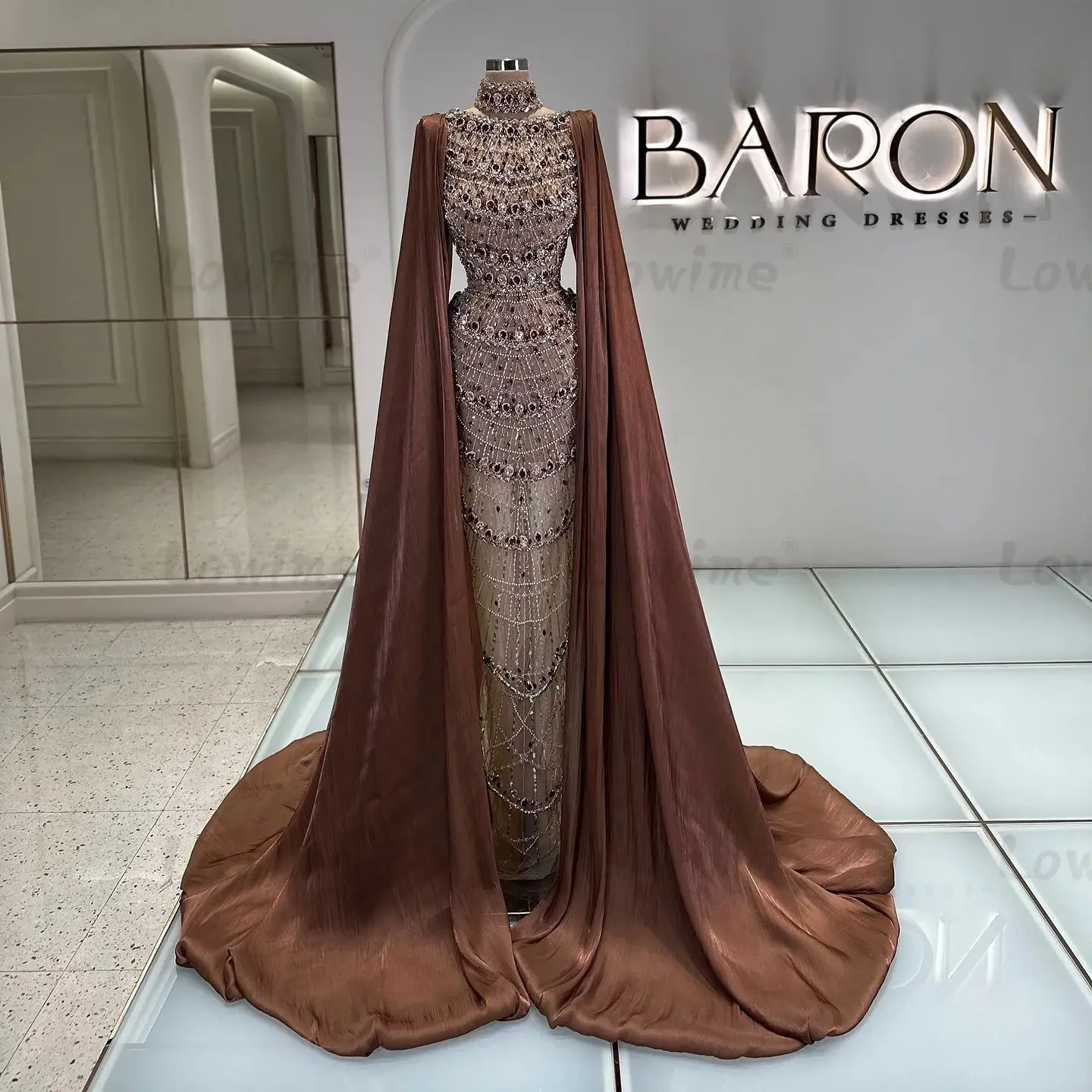 Long Cape Sleeves Muslim Evening Dresses Plus Size Prom Party Gowns  Crystals | eBay