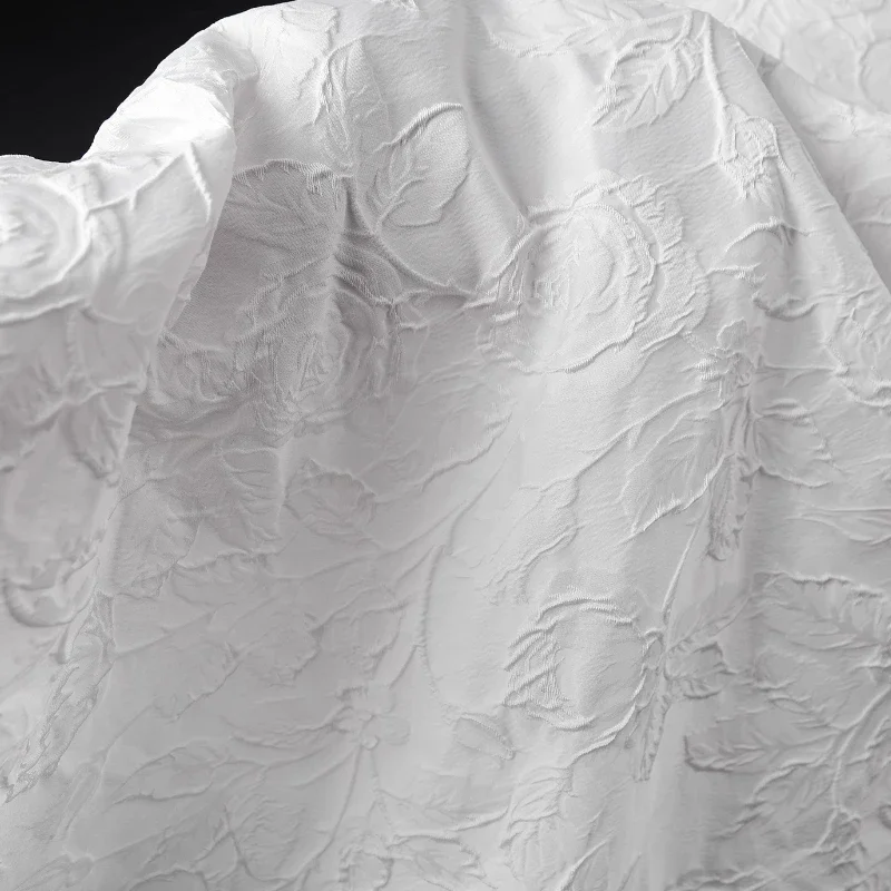 White Rose Jacquard Fabric Dress Jacket Diy Bag Designer Clothing Fabrics Cloth for Sewing Material By The Meter 3