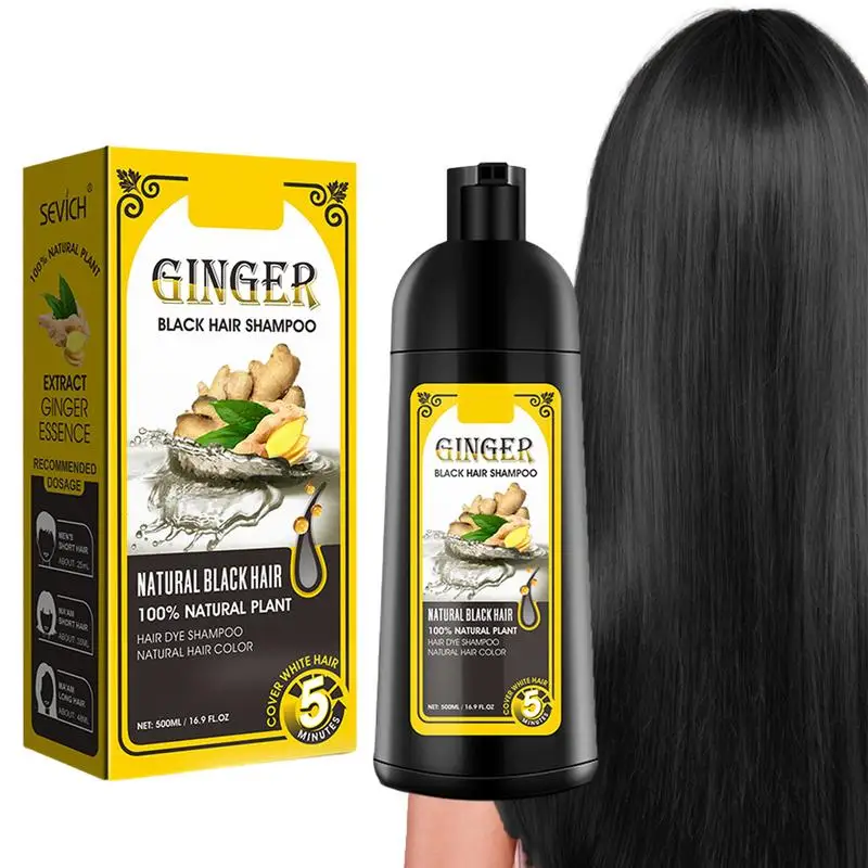 Long Lasting Natural Ginger Fast Dye Black Hair Dye Shampoo For Women Men Gray Hair Covering Coconut Hair Color Shampoo 500ml