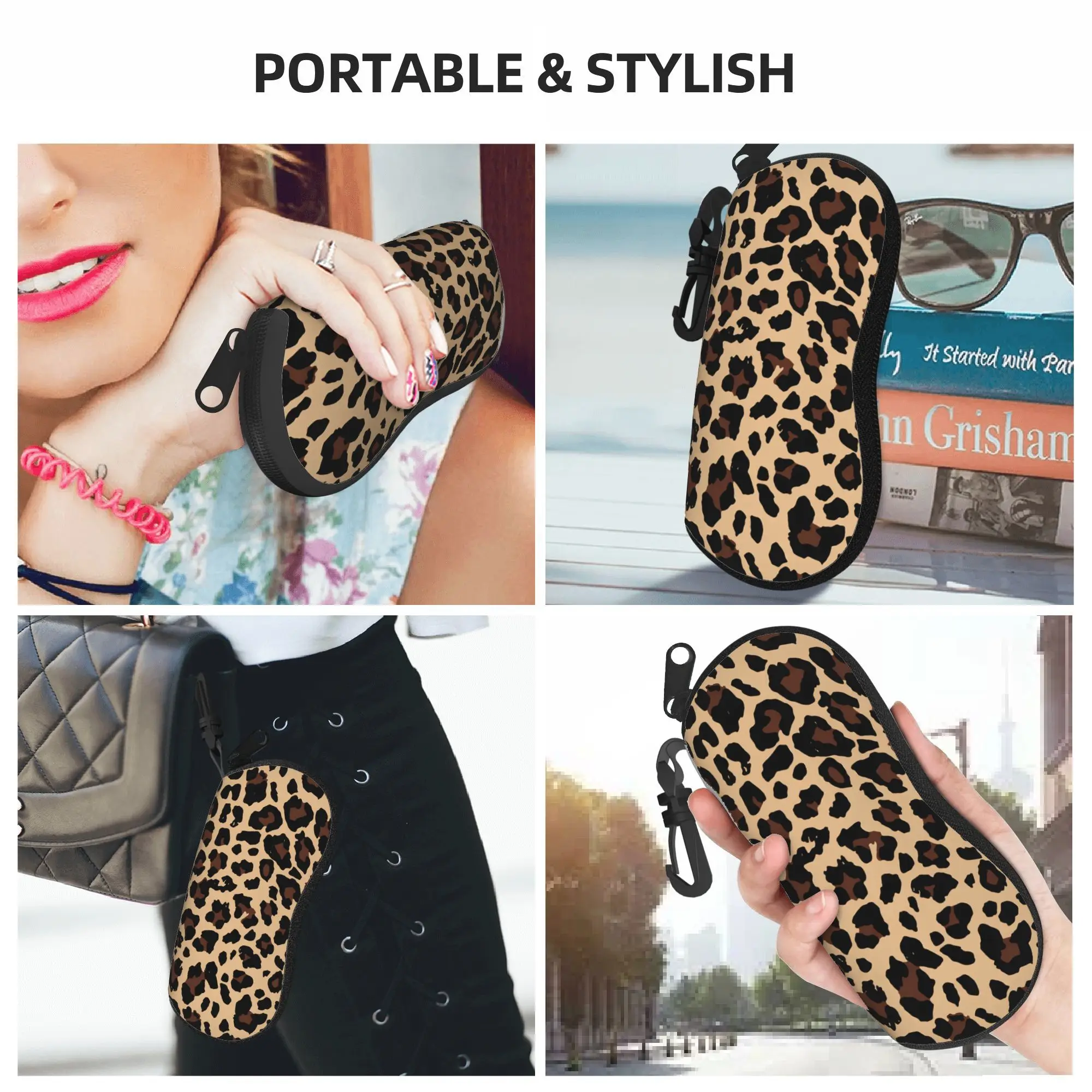 Leopard Print Stylish Eyewear Case with Zip Closure