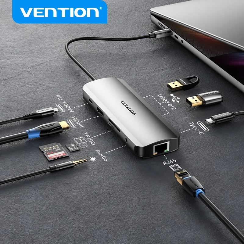 Vention usb c hub type c usb 3 0 dock station usb c hdmi rj45 jpg
