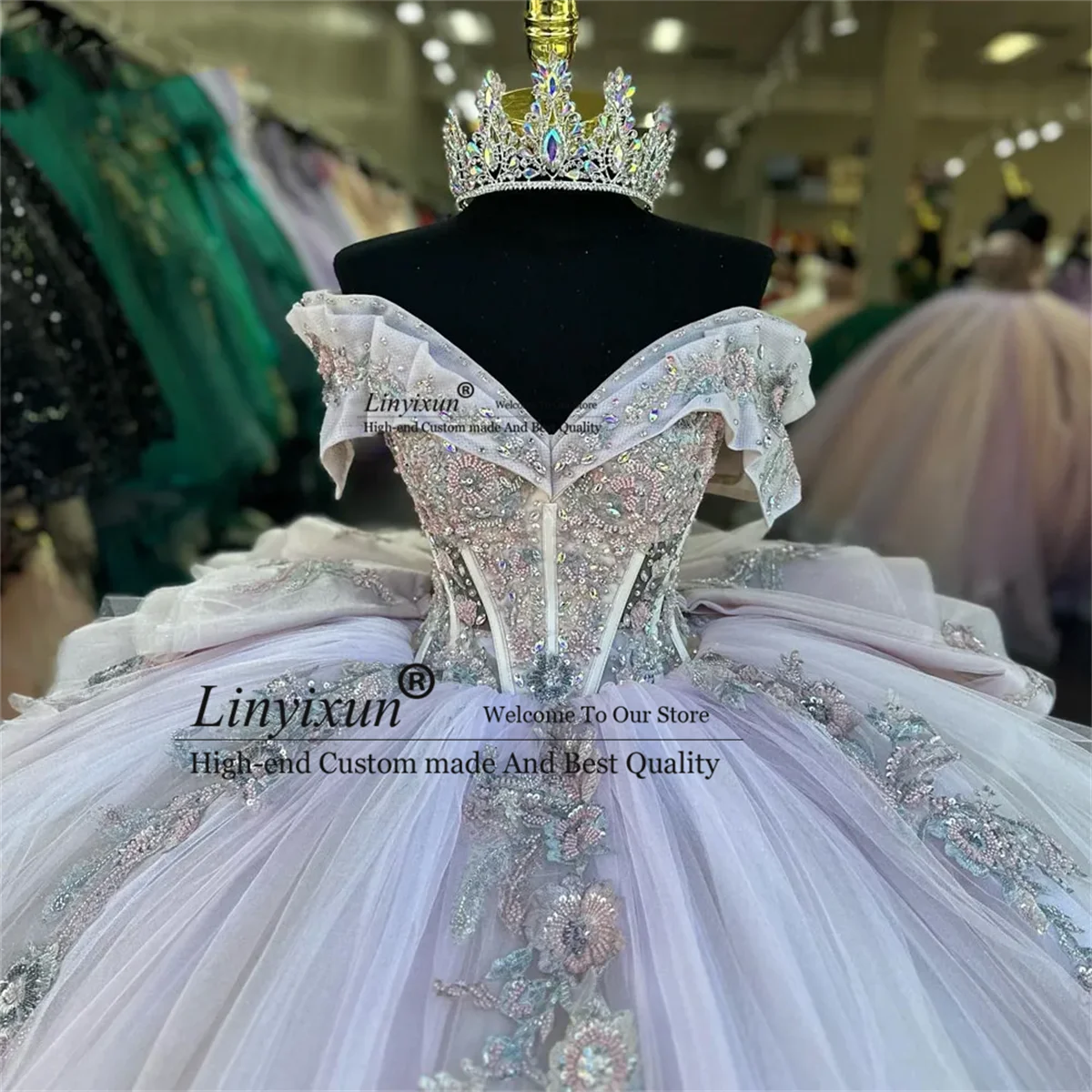 Luxury Quinceanera Dress Lace Applique Sequins Beading Mexican Sweet 16 ...