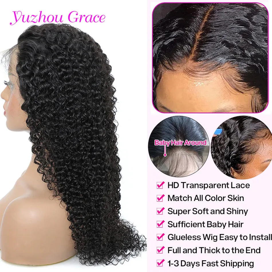 Yuzhou Grace-Perruque Brésilienne Bouclée Cheveux Naturels, Deep Wave, Sans Colle, 13x6 HD