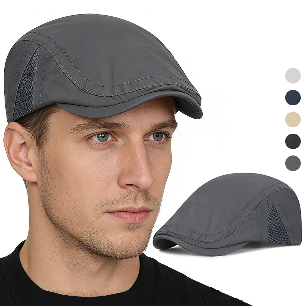 Summer Quick-Drying Thin Beret Men Women Sun Shade Newsboy Cap Breathable Mesh Peak Caps Adjustable Sun Shade Beret Hats