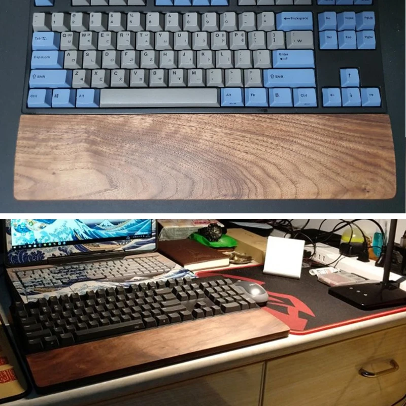 Teclado Mecânico de Madeira de Noz Descanso de Pulso com Tapete Antiderrapante Mesa Ergonômica para Jogos Suporte de Mão 61 87 104 Chaves - Imagem 2