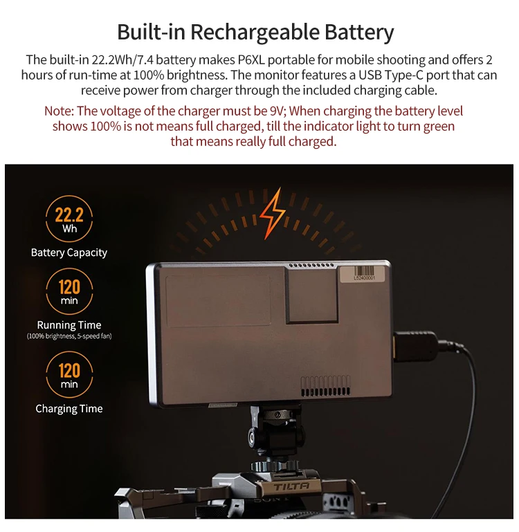 Description Picture 4 of itemFEELWORLD P6XL 6-inch aluminum built-in battery photography monitor 4K HDMI-compatible high brightness 1200nit FHD IPS
