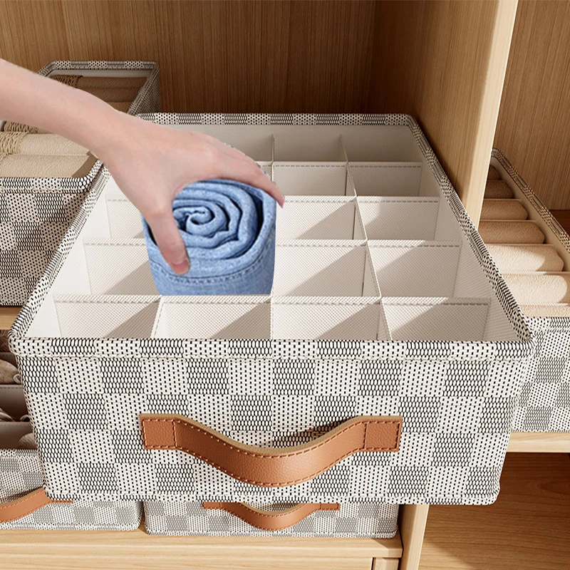 Description Picture 5 of itemVintage Foldable Non Woven Organizers Multi Grid Underwear Sock Storage Box Household Wardrobe Drawer Organization Storage Boxes