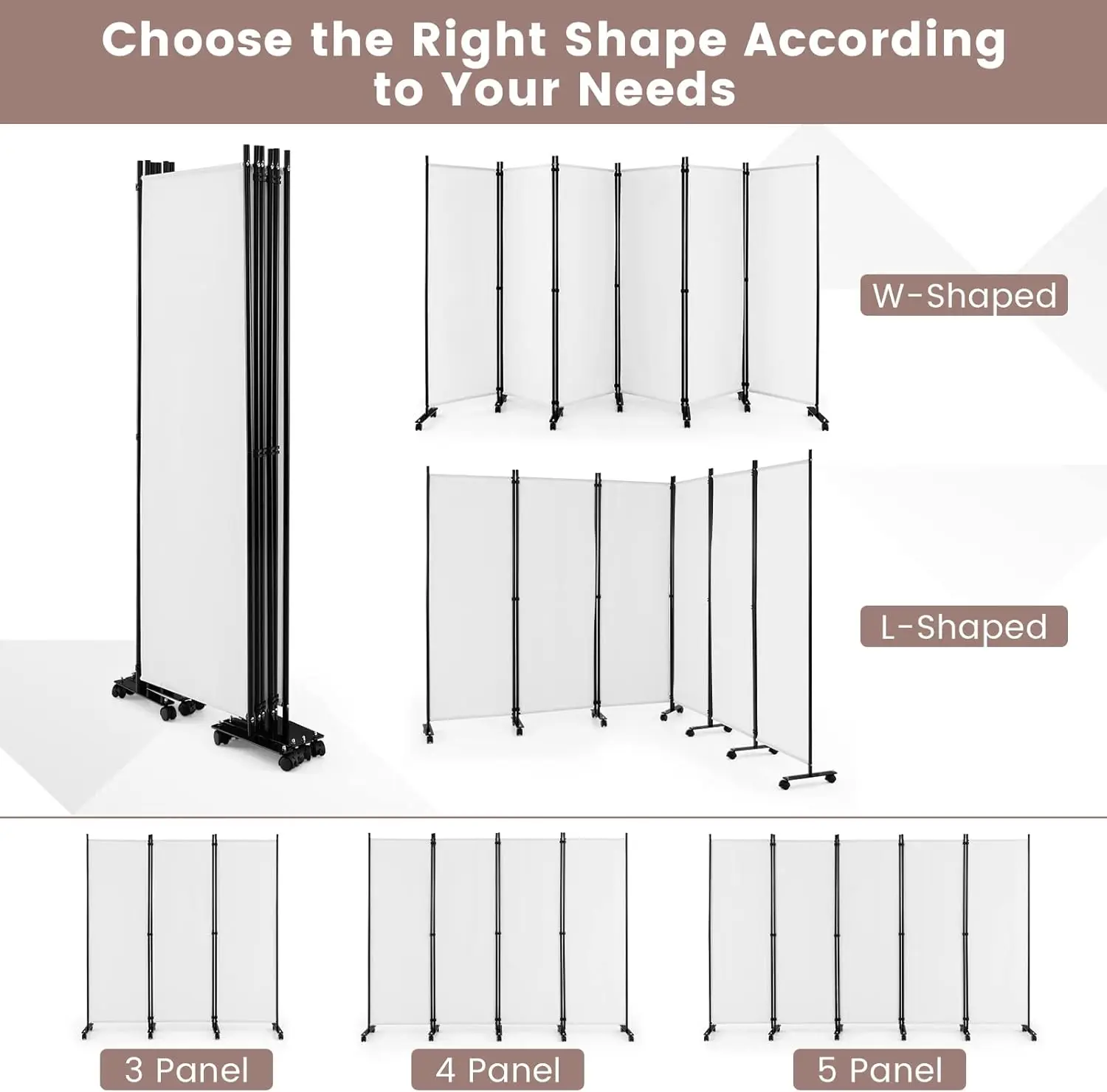 Ldaily 6 Panel Room Divider, 5.6Ft Tall Folding Privacy Screen With Wheels, Portable Freestanding Wear-Resistant Fabric 6