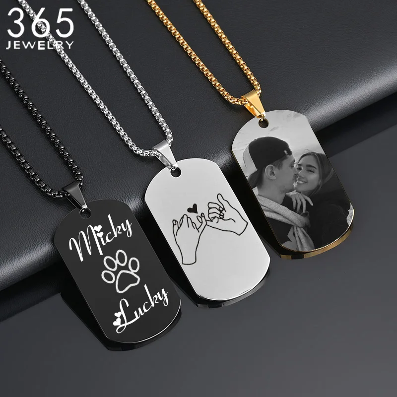 Stainless Steel Square Pendant Engraved Name Necklace For Women