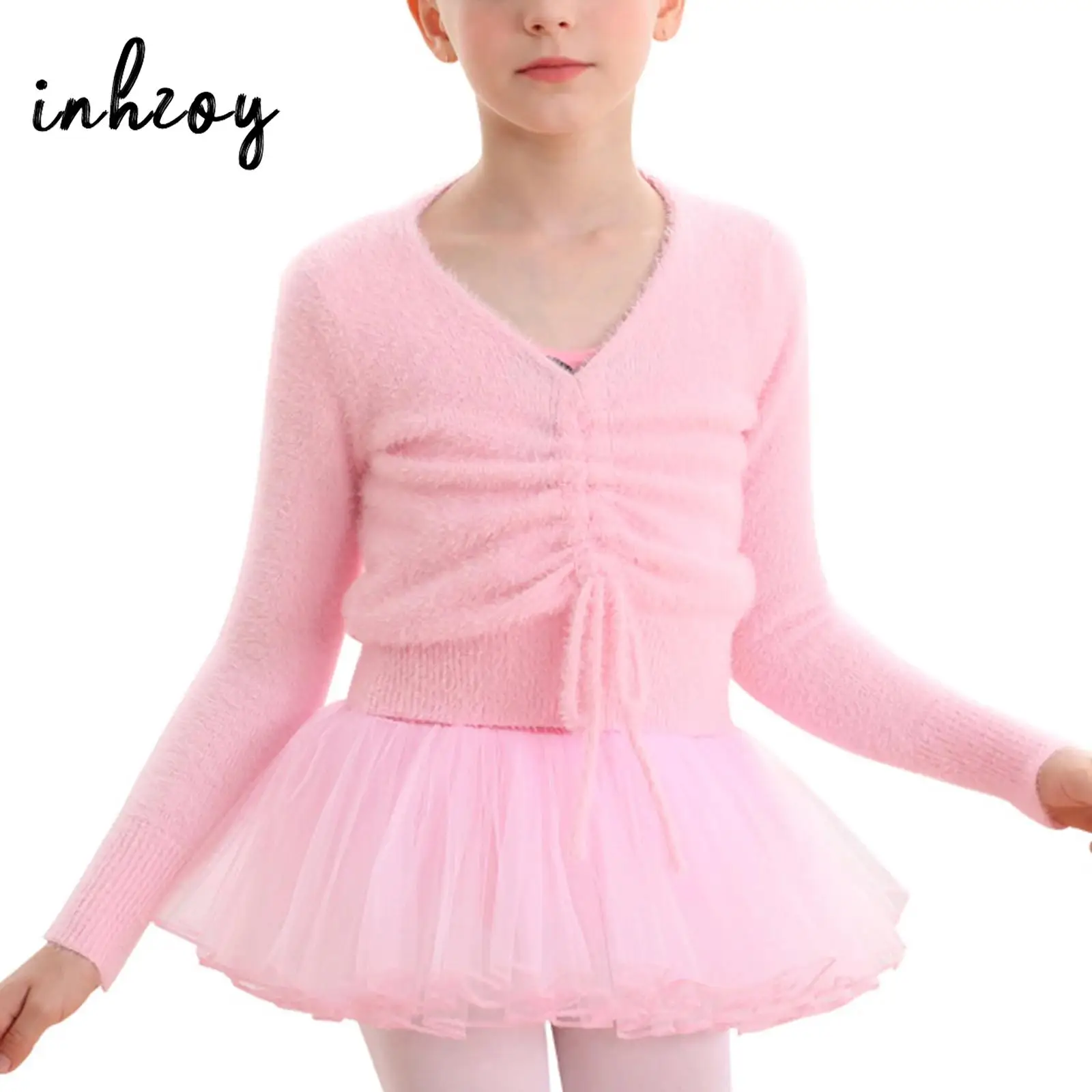 

Детский балетный свитер для девочек, осенне-зимние топы для танцев, теплые пушистые кардиганы, балетки с запахом, куртка, пуловер с длинным рукавом, верхняя одежда