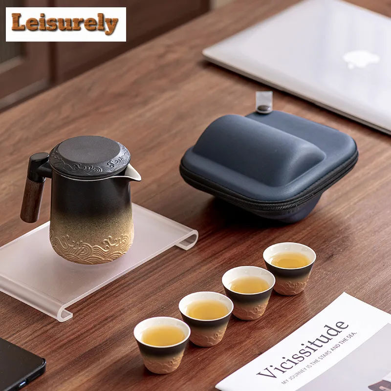 Creative Wave Poatable Travel Tea Set Kit Luxury 1 Pot 4 Cups Household Tea Making Filter Handle Mug Camping Stock Bags Supplies