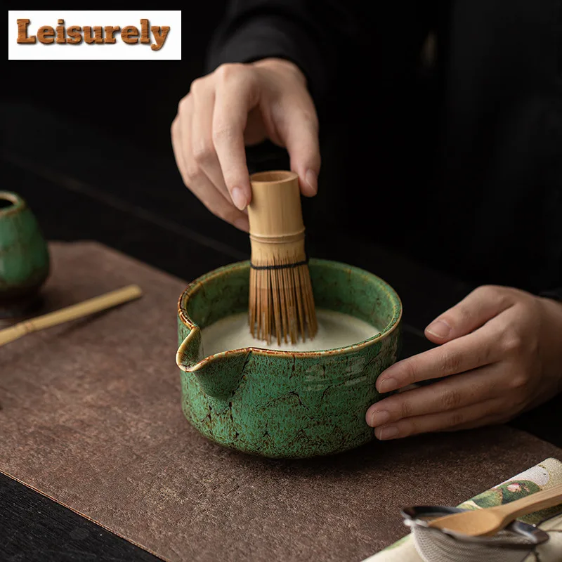 Japanese Style Charming Matcha Bowl Flowing Color Ceramic Tea Whisk Stand Set Accessories Imitation Song Dynasty Craft Supplies
